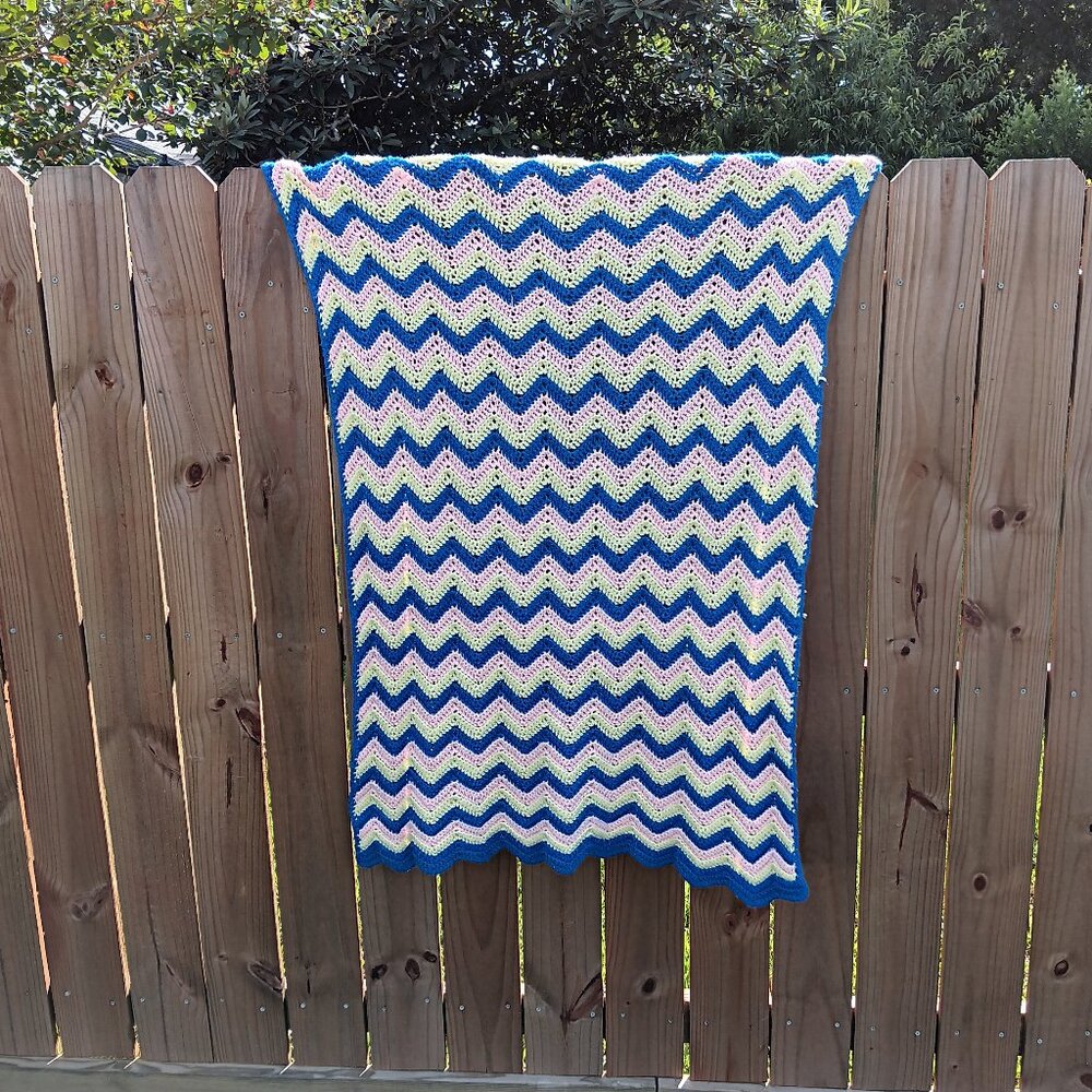 Vintage Handmade Multicolored Crochet Cover -53 in x 30 in - Medium Acrylic Yarn